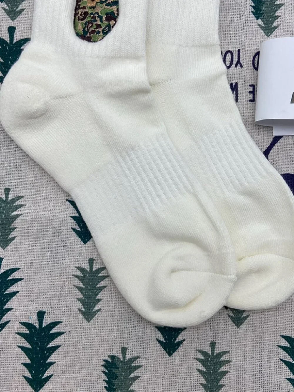 Bape White Cotton Logo Embroidered Unisex Sports Socks